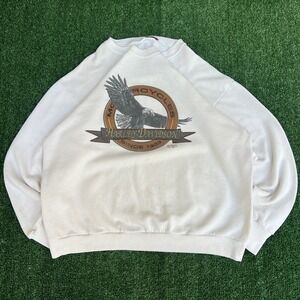 VTG  3D Emblem Harley-Davidson Eagle White Stained Crewneck Sweatshirt Large 90s